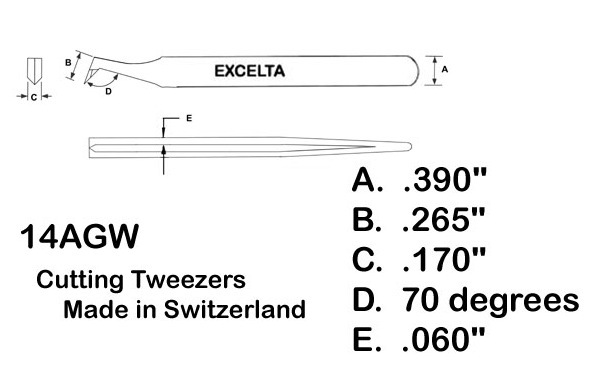 Excelta 14A-GW Tweezer Cutting Angulated 4.38in. Carbon Steel Slim